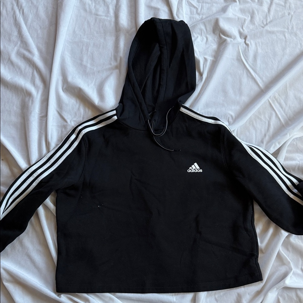 adidas Black Hoodie with White Three-Stripe Detail